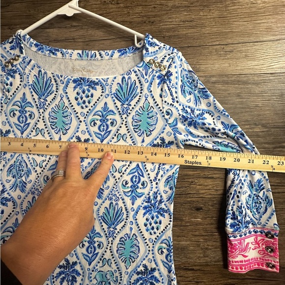 Lilly Pulitzer Blue and Pink Sheath Dress with 3/4 Sleeves - Picture 5 of 10